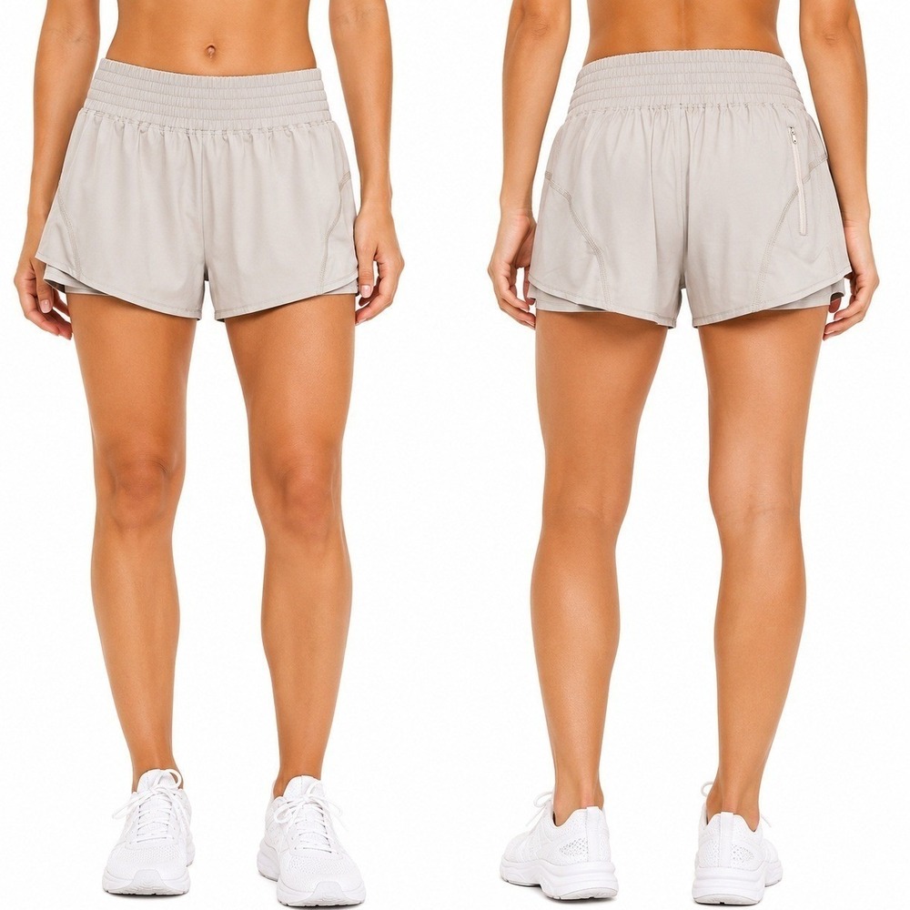 BMJL Shorts Womens L High Waisted Running Shorts Light Gray Smocked Athletic NWT